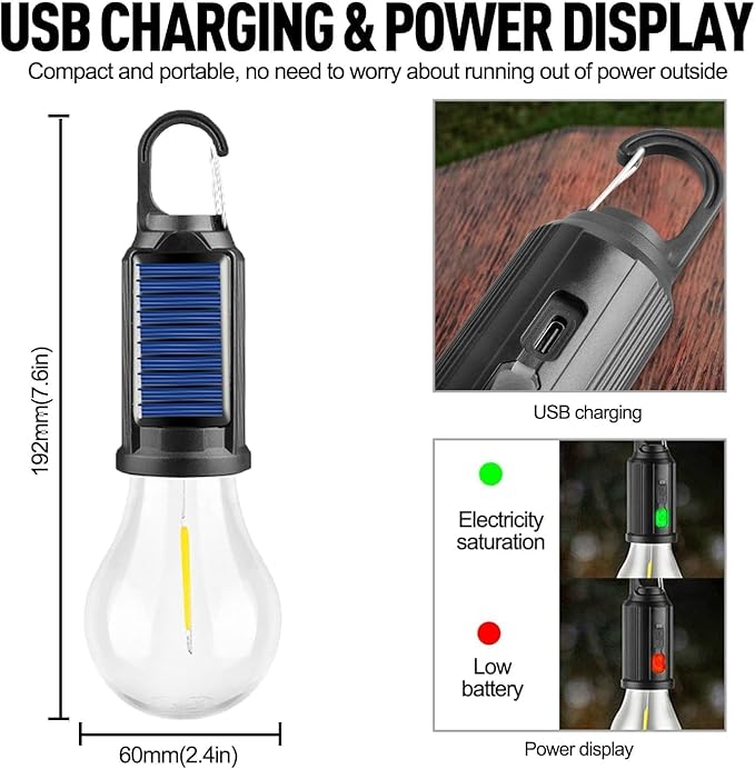 Solar Tent Lights USB Rechargeable Led Camping Lantern