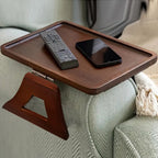 Bamboo Couch Armrest Tray with Clip-On Design