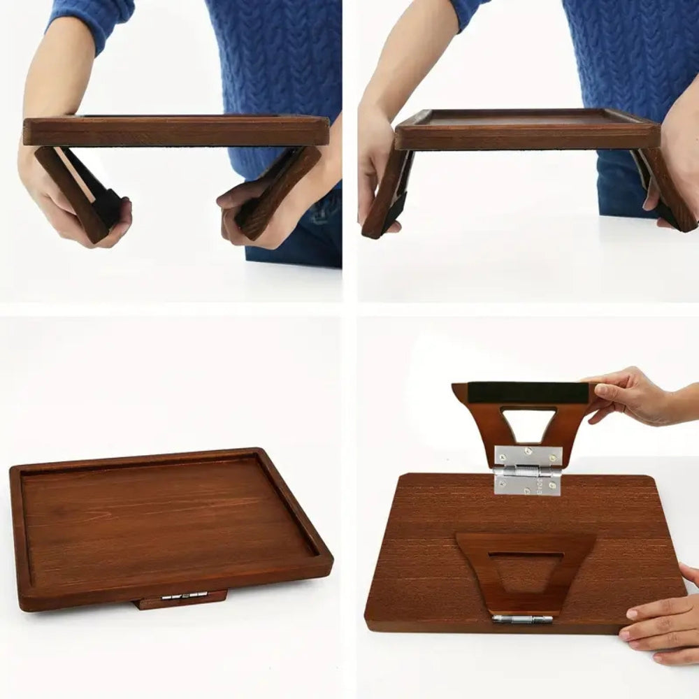 Bamboo Couch Armrest Tray with Clip-On Design