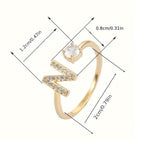 Adjustable Copper Initial Ring with Four-Claw Round Zirconia