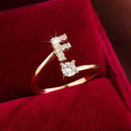 Adjustable Copper Initial Ring with Four-Claw Round Zirconia