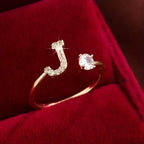 Adjustable Copper Initial Ring with Four-Claw Round Zirconia