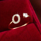 Adjustable Copper Initial Ring with Four-Claw Round Zirconia