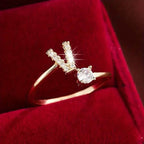 Adjustable Copper Initial Ring with Four-Claw Round Zirconia