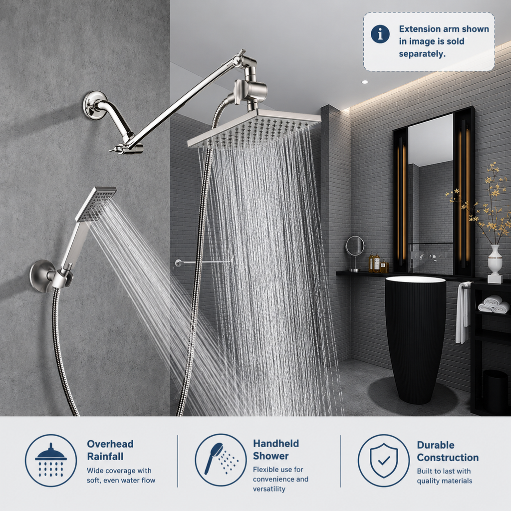 Dual Shower Head-Rain Shower Head with Handheld Shower Set, Diverter