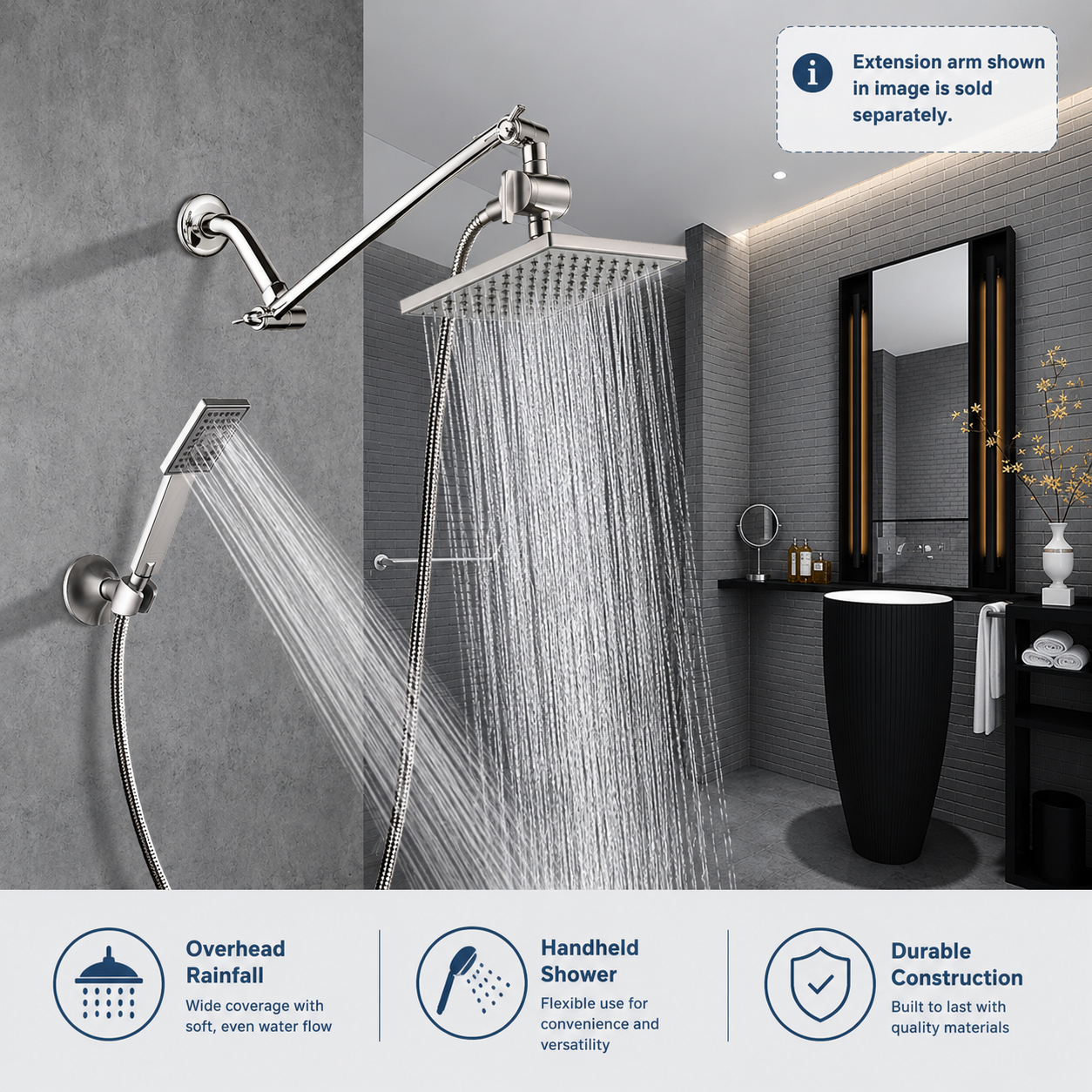 Dual Shower Head-Rain Shower Head with Handheld Shower Set, Diverter