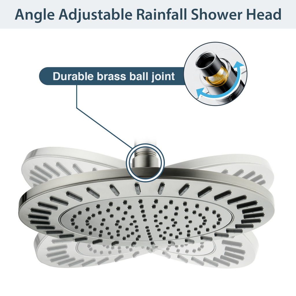 Bright Showers Waterfall Shower Head with Adjustable Angle and Anti-clogging Silicone Nozzles,9 inch