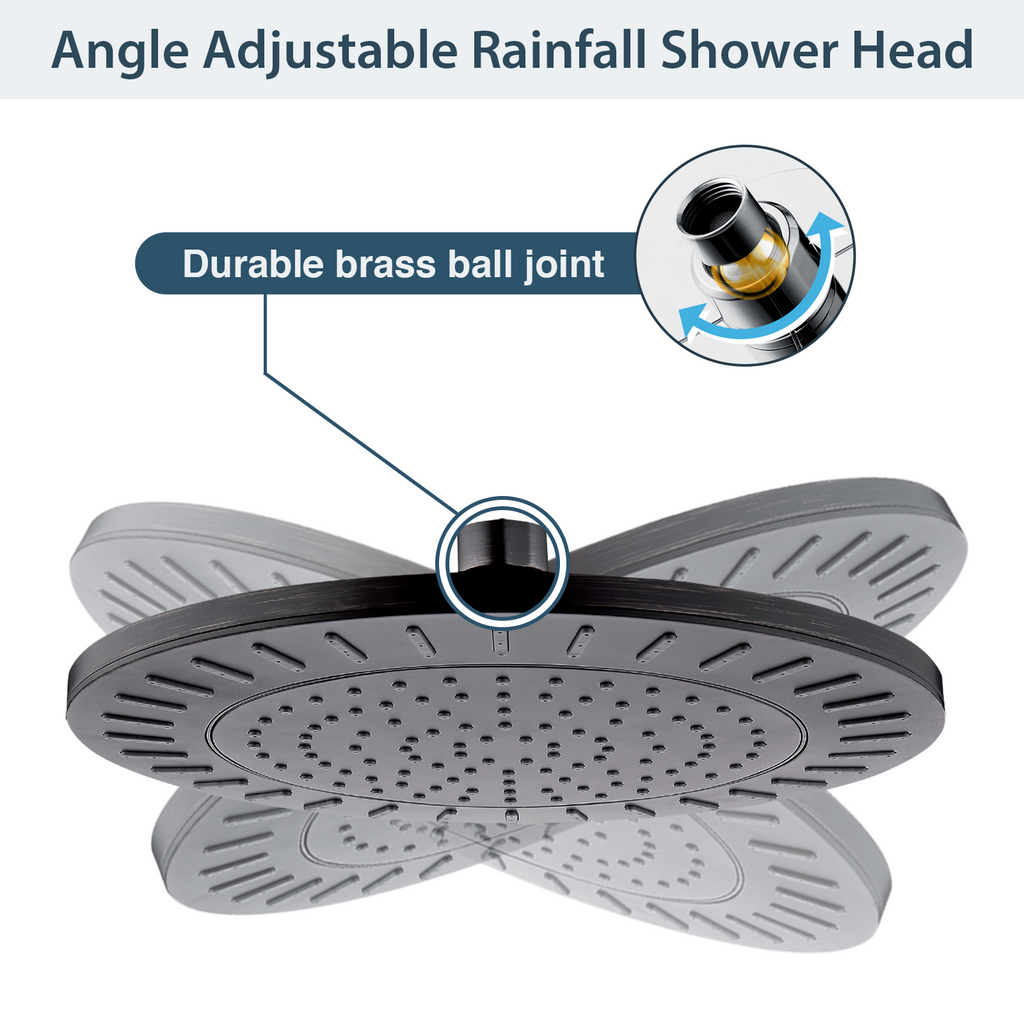 Bright Showers Waterfall Shower Head with Adjustable Angle and Anti-clogging Silicone Nozzles,9 inch