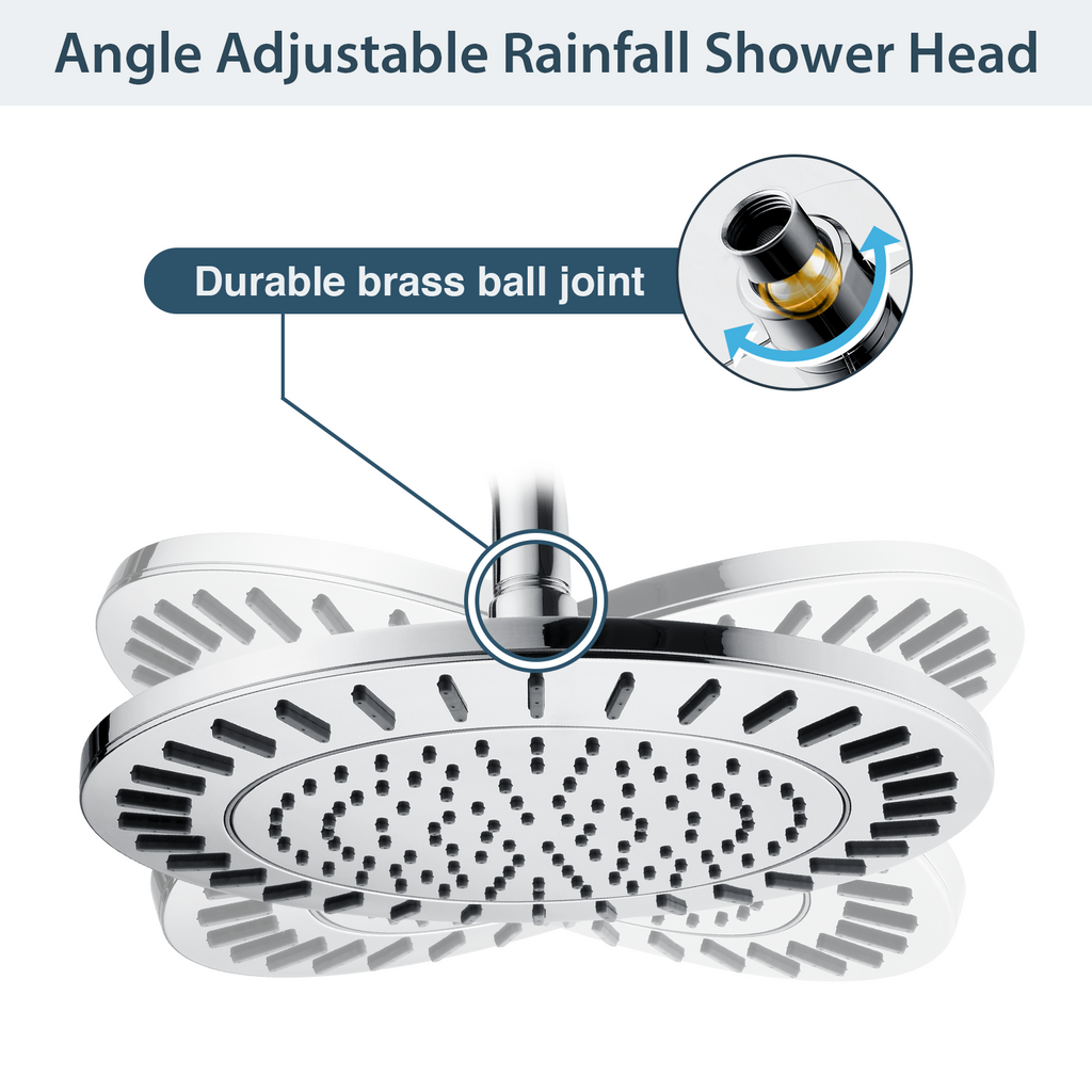 Bright Showers Waterfall Shower Head with Adjustable Angle and Anti-clogging Silicone Nozzles,9 inch