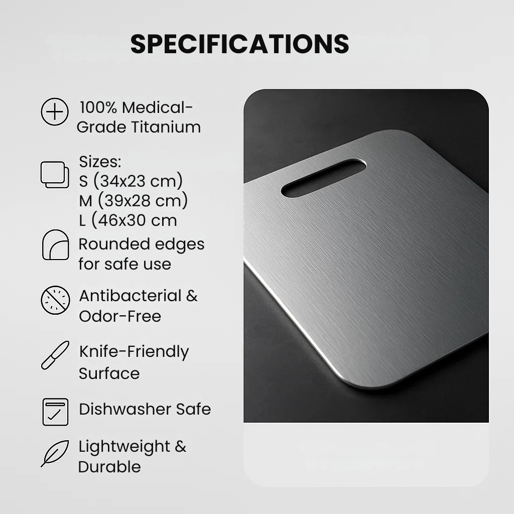 Alera Medical-Grade Titanium Cutting Board, Nonporous