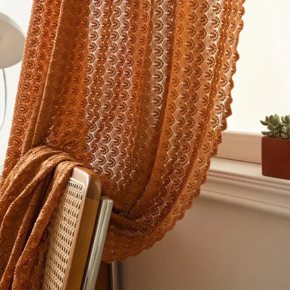 Boho Crochet Window Valance with Amber Hue