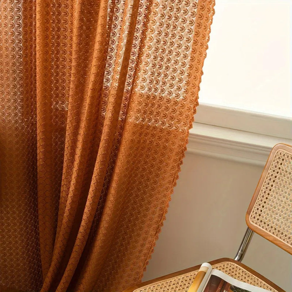 Boho Crochet Window Valance with Amber Hue