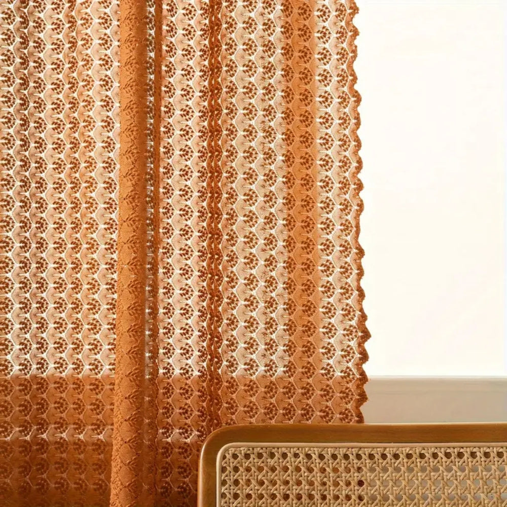 Boho Crochet Window Valance with Amber Hue