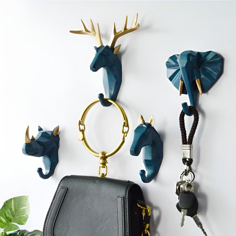 Whimsical Animal Head Wall Hooks for Keys & Coats
