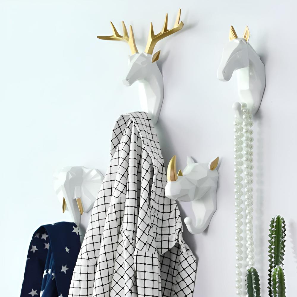 Whimsical Animal Head Wall Hooks for Keys & Coats