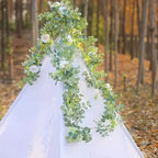 Artificial Eucalyptus Garland With Fake Roses & Gypsophila, Faux Floral Greenery