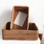 Handwoven Rectangular Rattan Organizer Basket