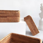 Handwoven Rectangular Rattan Organizer Basket
