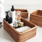 Handwoven Rectangular Rattan Organizer Basket