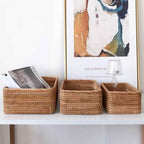 Handwoven Rectangular Rattan Organizer Basket