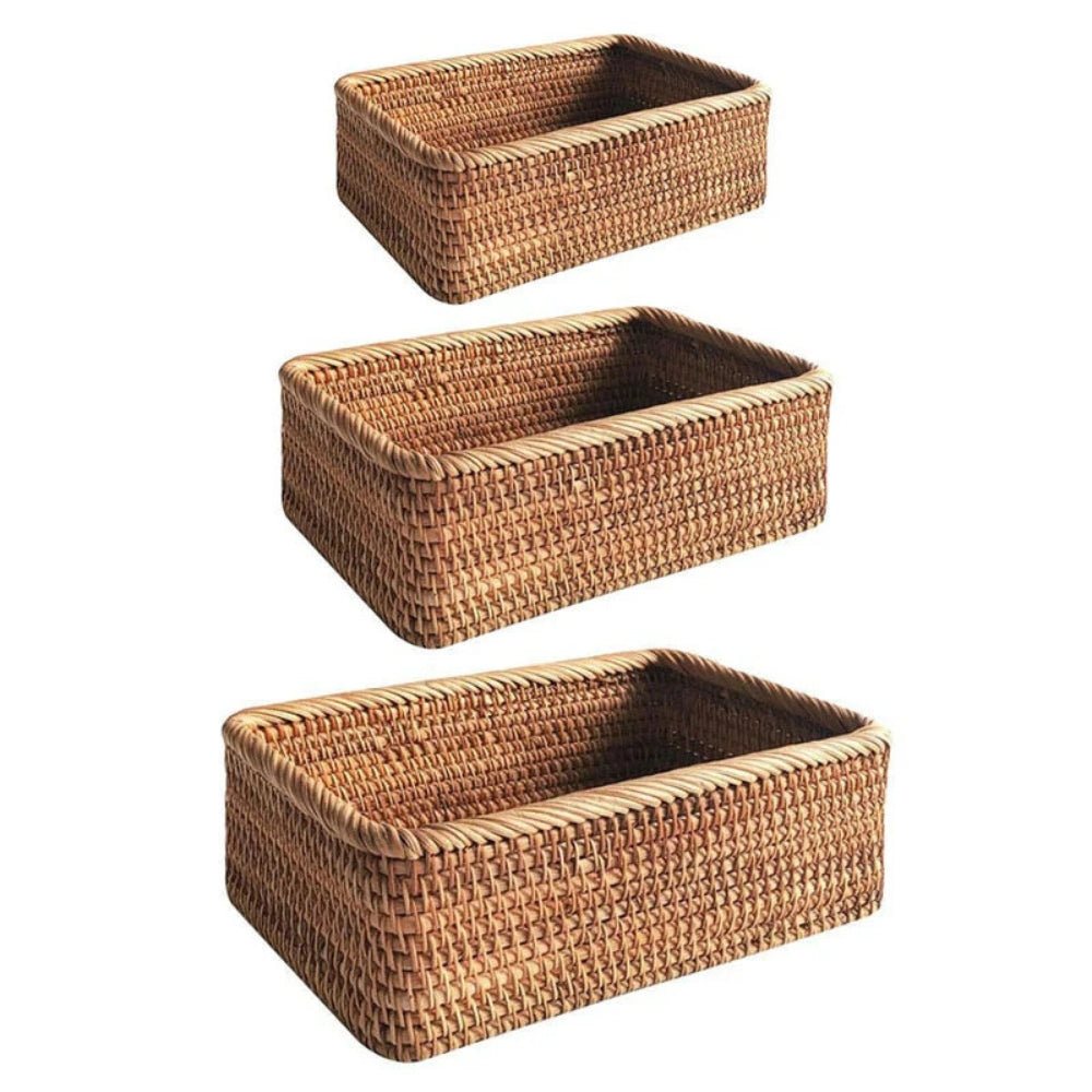 Handwoven Rectangular Rattan Organizer Basket