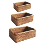 Handwoven Rectangular Rattan Organizer Basket