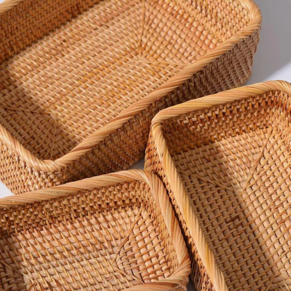 Handwoven Rectangular Rattan Organizer Basket