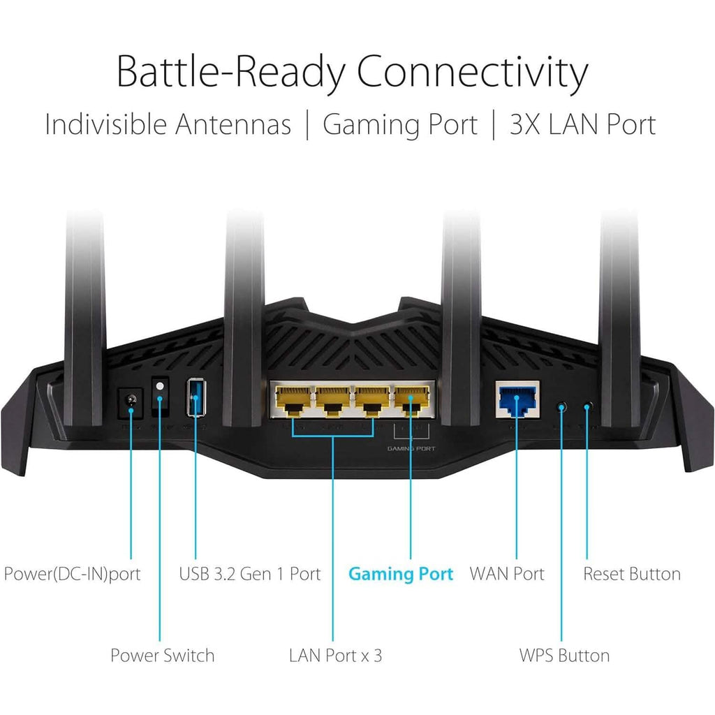 ASUS RT-AX82U AX5400 Dual-Band WiFi 6 Gaming Router, Game Acceleration, Mesh Support, Dedicated Port, Mobile Boost, MU-MIMO, Aura RGB (Refurbished)