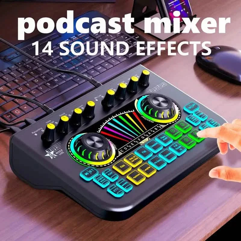 Audio Mixer, Live Sound Card And Audio Interface With DJ Mixer Effects And Voice Changer