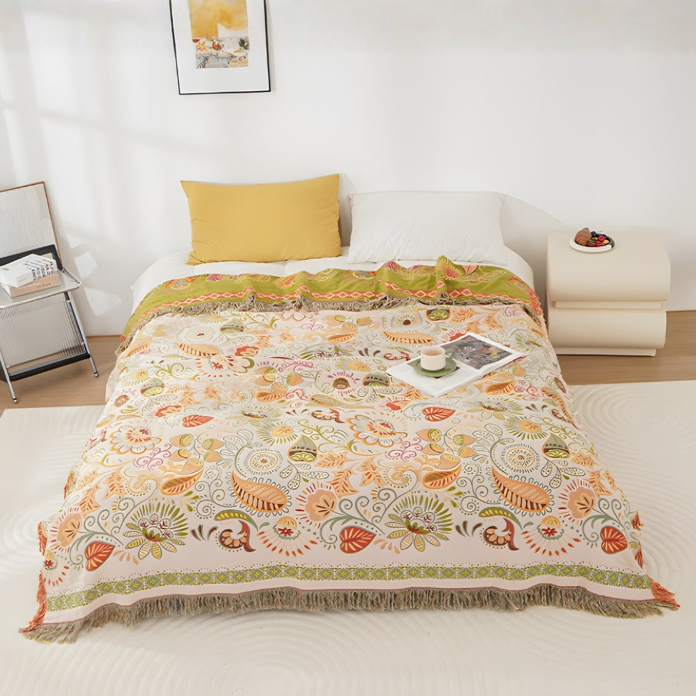 Boho Floral Reversible Throw Blanket - Cotton Gauze