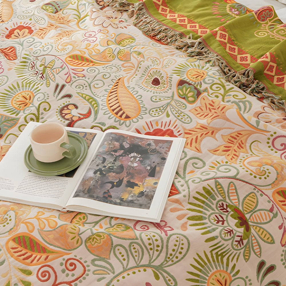 Boho Floral Reversible Throw Blanket - Cotton Gauze