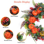 Autumn Wreath with Pumpkin Mixed Leaves Berries Flower Fall
