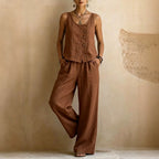 Women's Cotton Linen Sleeveless Tank Top & Pants Two-Piece Set