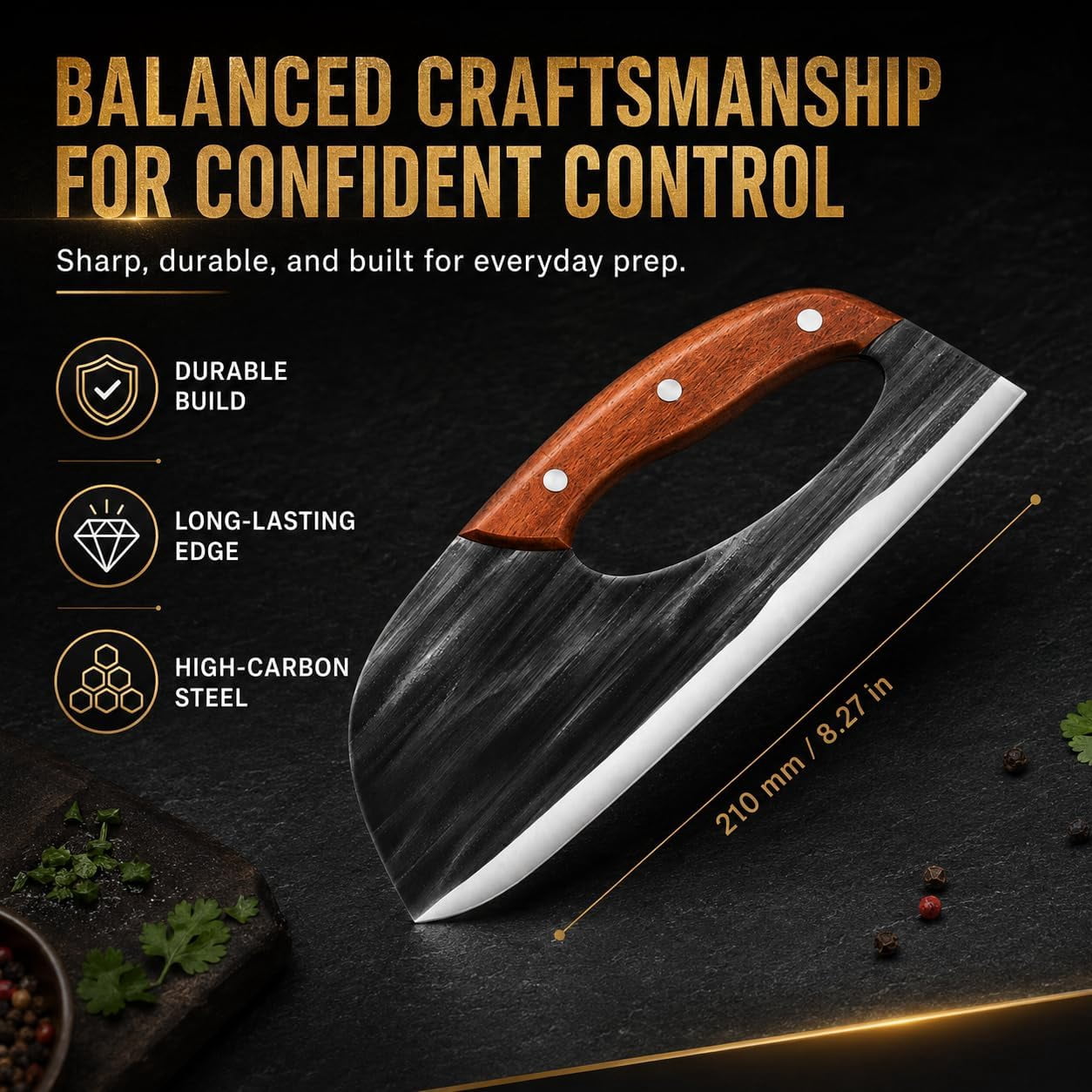 Hand-Forged Chef Knife & Cleaver Set – Sharp V-Edge Kitchen Knives for Meat, Vegetables & Fruits