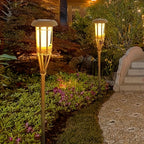Solar Bamboo Flame Lights (2-Pack) | 12-LED Outdoor Solar Garden Lanterns