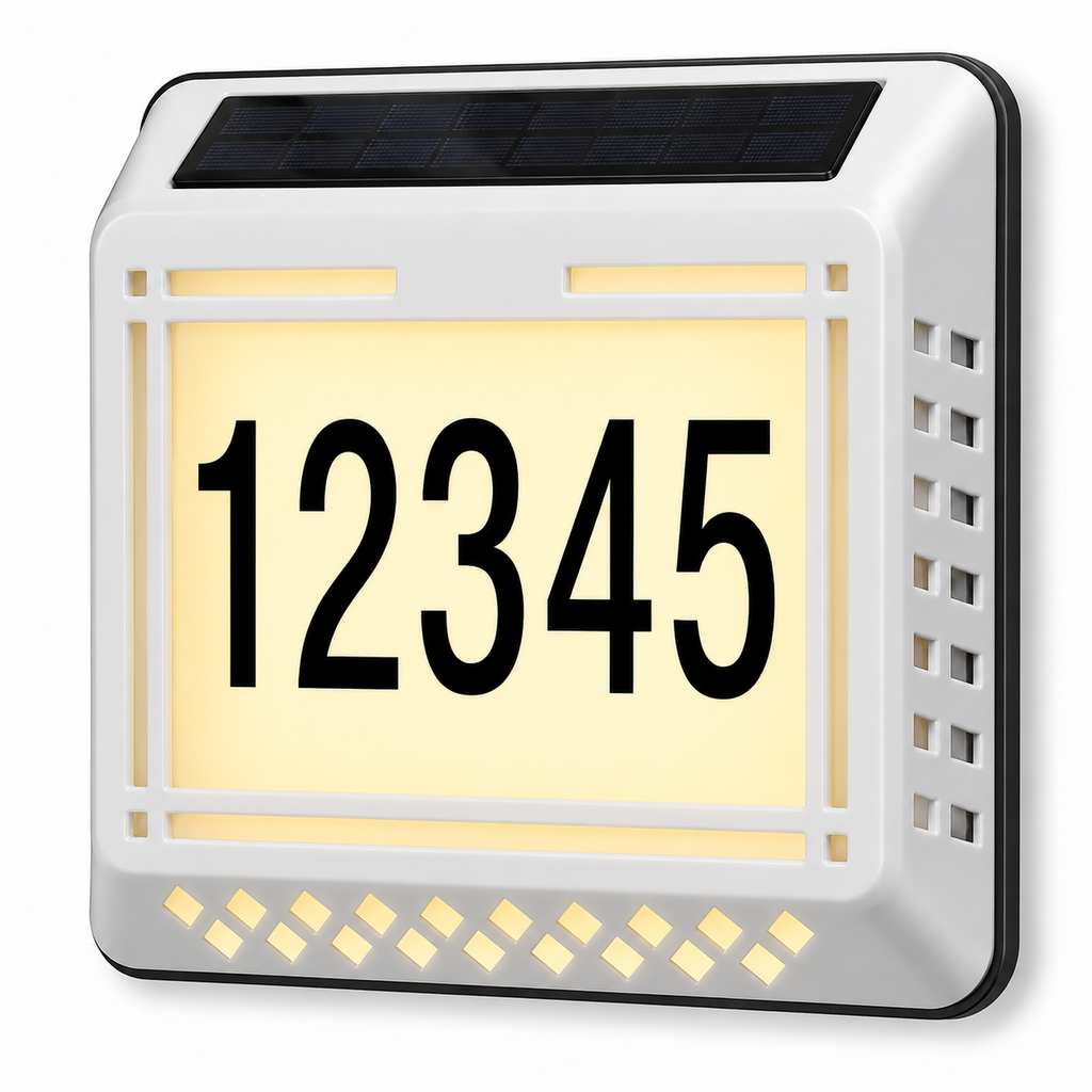 Solar LED Address Sign – Waterproof House Number Plaque, Customizable Numbers & Letters, Auto Dusk-to-Dawn Light, 8.1 x 6.9 Inches