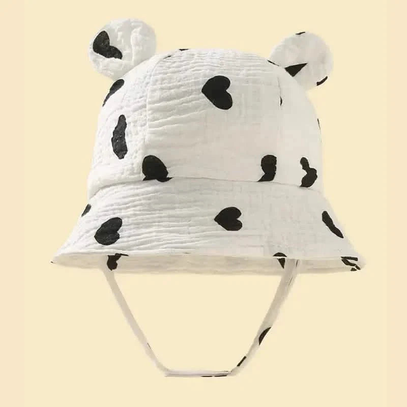 Baby Summer Beach Adjustable Bucket Cute Cotton Hat with Ears