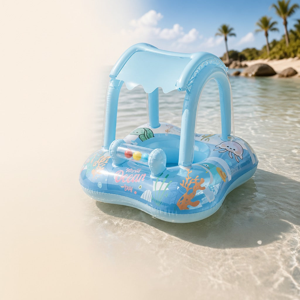 Baby Swim Float with Sun Canopy and Ocean Design