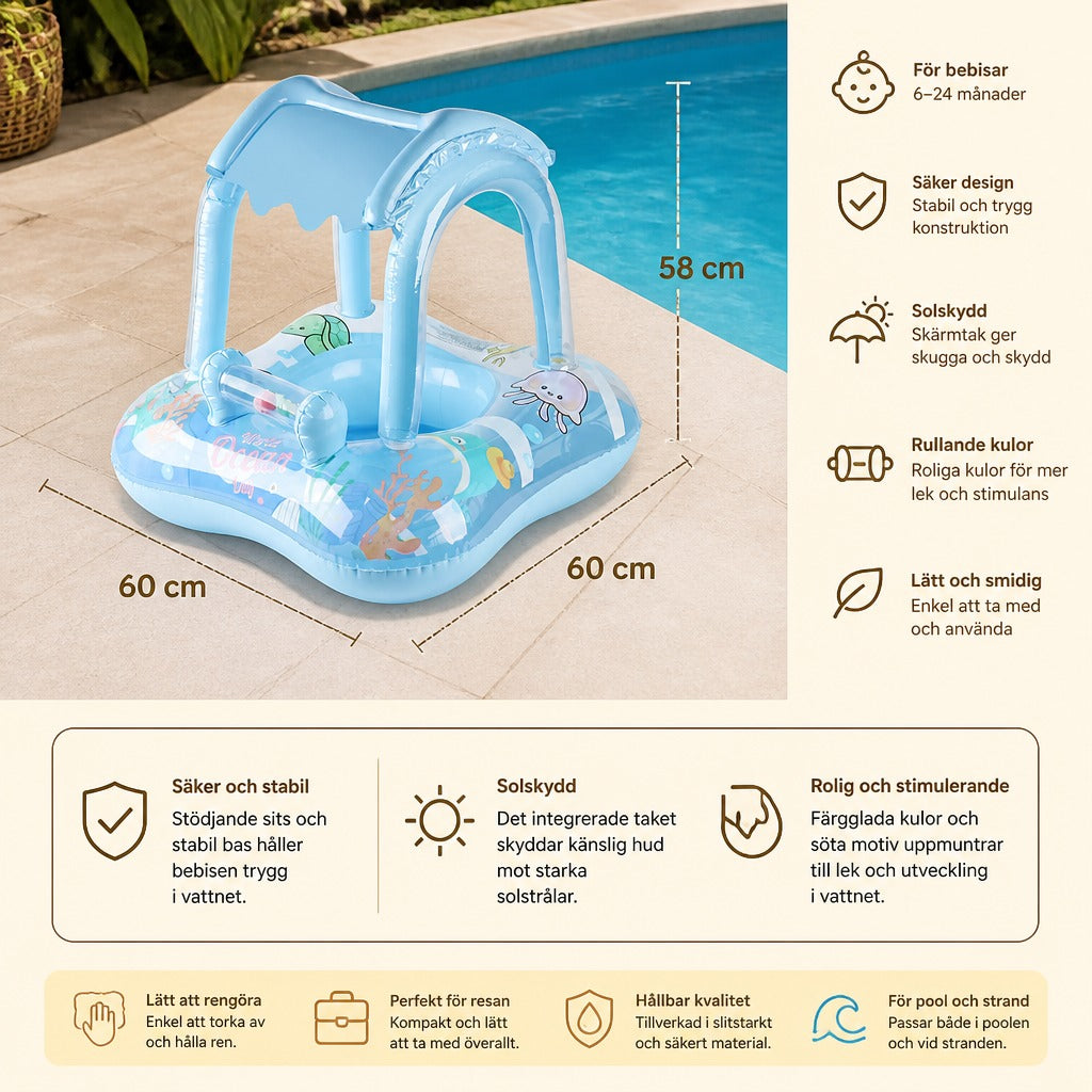 Baby Swim Float with Sun Canopy and Ocean Design