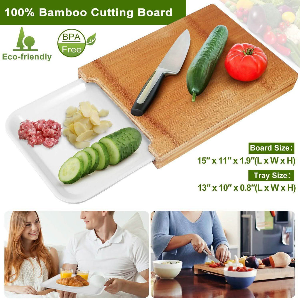 Bamboo Cutting Board with Sliding Draw Tray