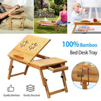 Bamboo Laptop Desk with Side Storage Drawer