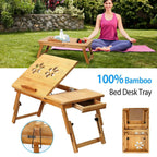 Bamboo Laptop Desk with Side Storage Drawer
