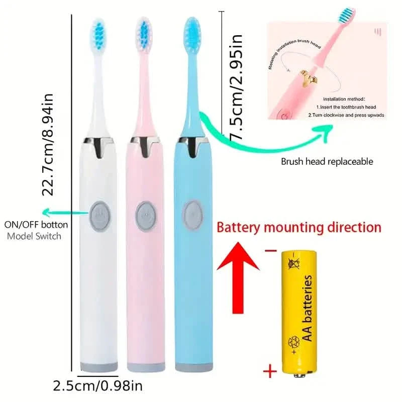 Battery Operated Toothbrush Kit with 6 Soft Bristles