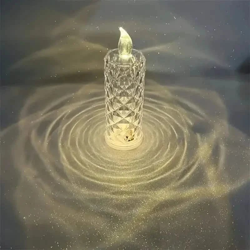 Battery-Powered LED Candle Lamp With Rose Pattern Refraction Halo Projection