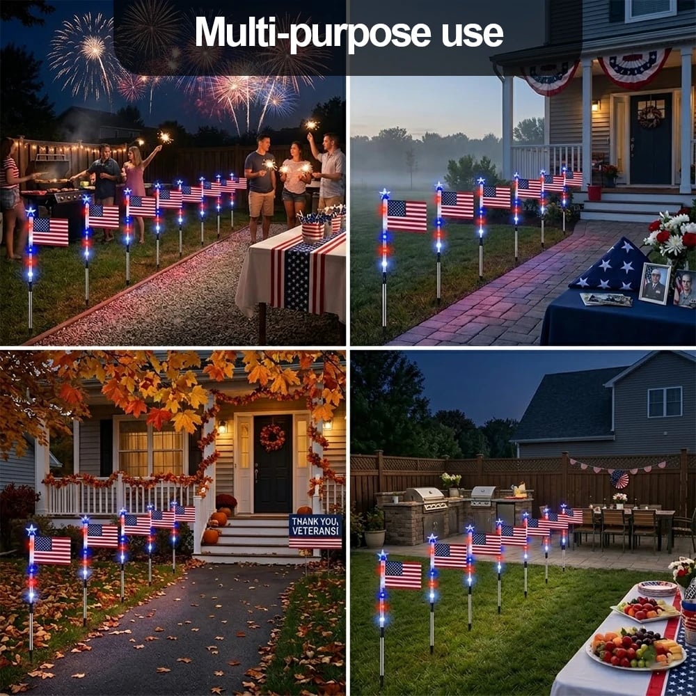 Solar-Powered American Flag Path Lights, 8-pack – Celebrating The 250th Anniversary Of American Independence