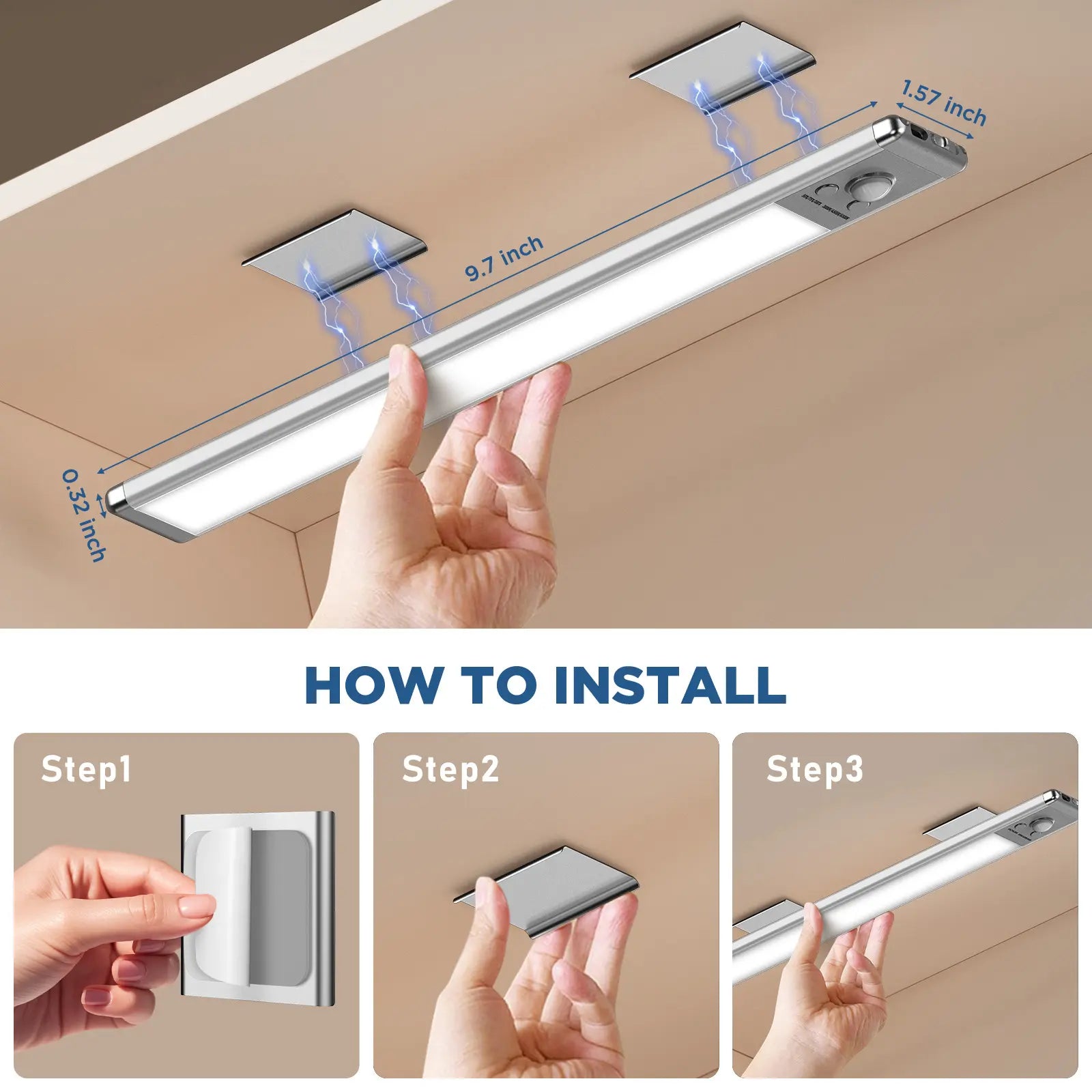 Under Cabinet Lights,Motion Sensor Night Light Indoor,1500mAh USB Rechargeable Light,Magnetic Installation Dimmable Lights