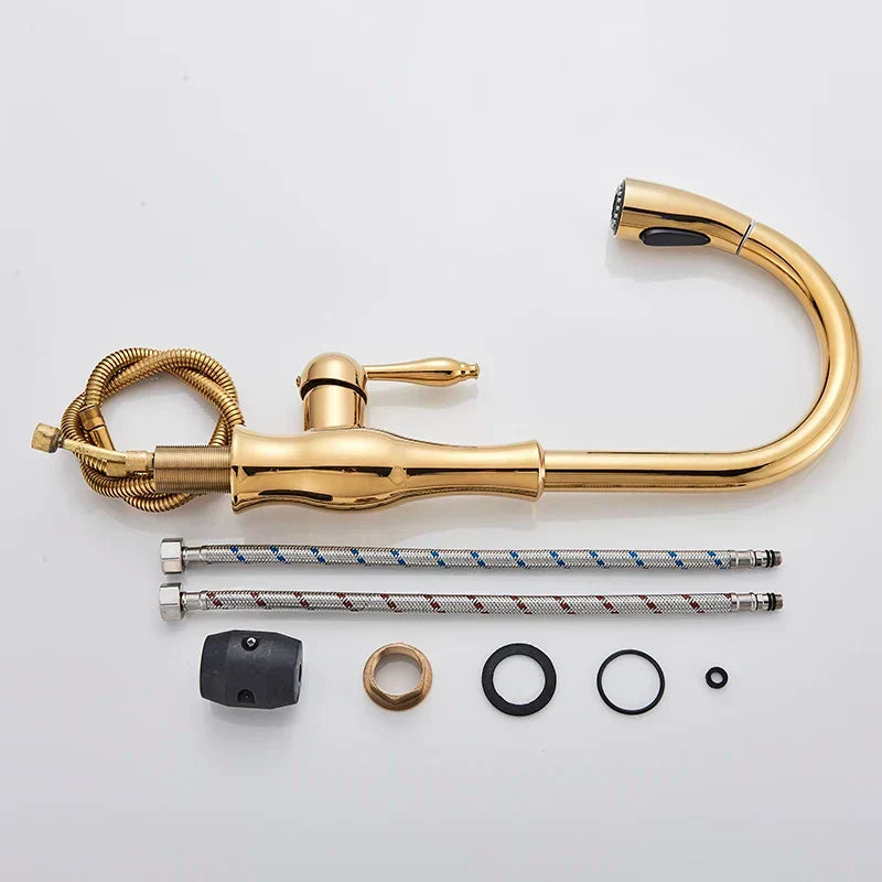Elegant gold kitchen faucet with pull-down spray