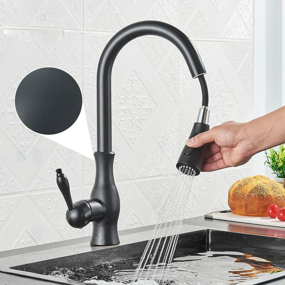 Elegant gold kitchen faucet with pull-down spray