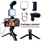 Beginner Video Blogging Kit with a 10-inch Tripod, Phone Holder, and Mini Shotgun Microphone