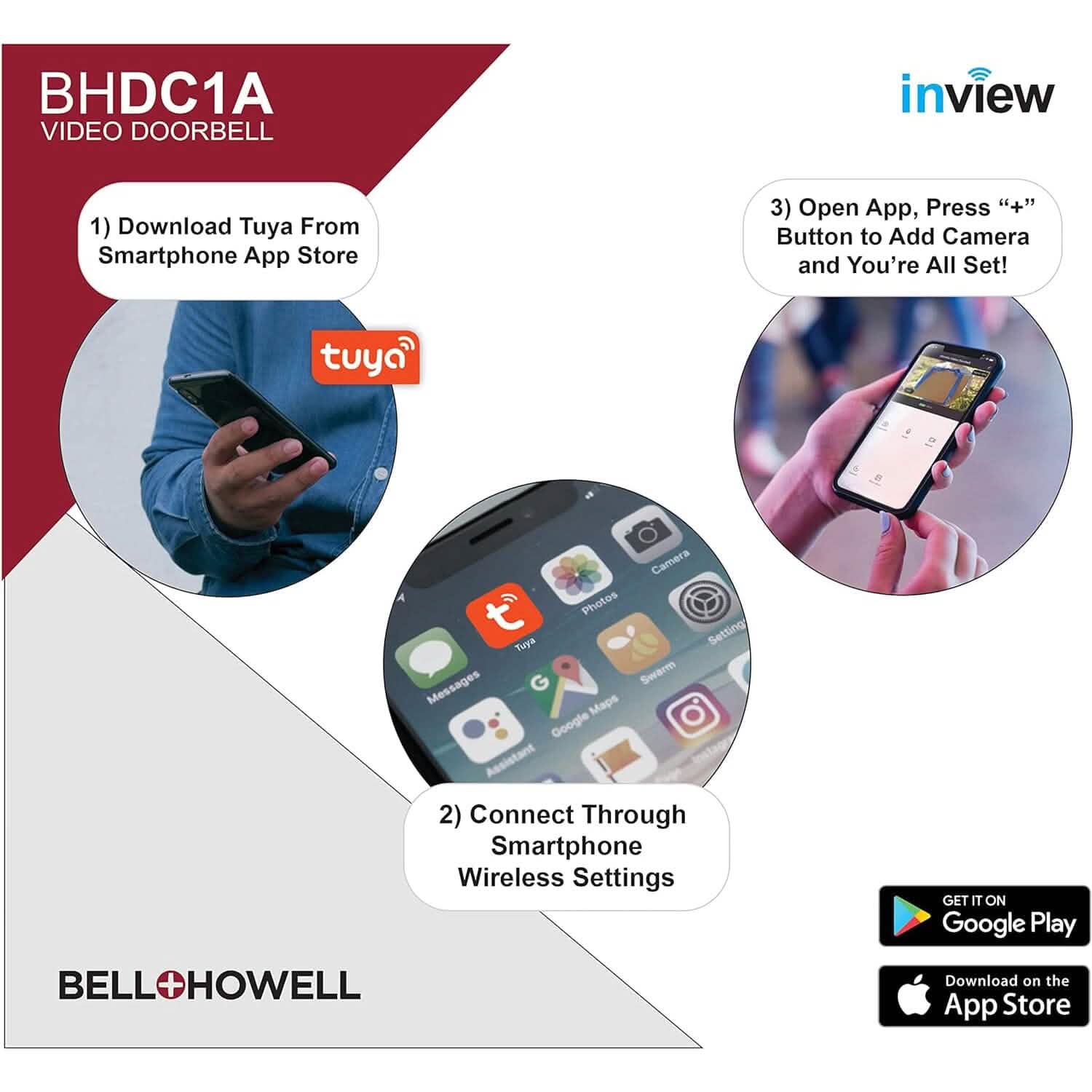Bell+Howell InView BHDC1 1080p Door Bell Camera + BHCH1A Chime Kit (White) (Refurbished)